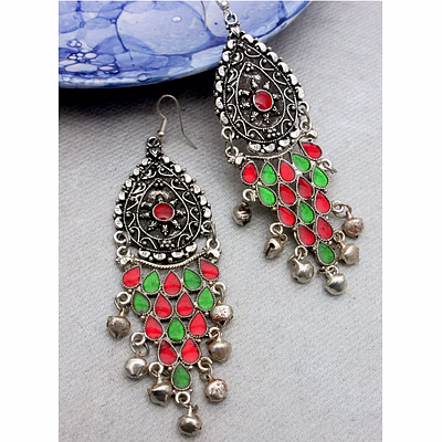 gonasika oxidised long drop jhumka