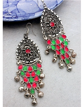 oxidised long drop jhumka