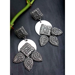 Gonasika Black Silver Oxidised Square Stud Drop Earring