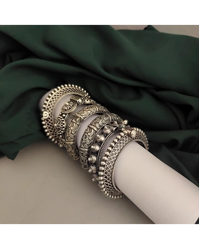 RAKSHA Silver Replica Bangles Combo Set-1