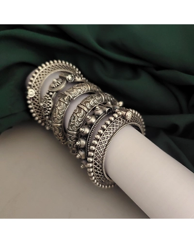 RAKSHA Silver Replica Bangles Combo Set-2
