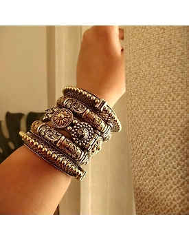 MRIGNAYANI Silver Replica Dual Tone Bangles Stack