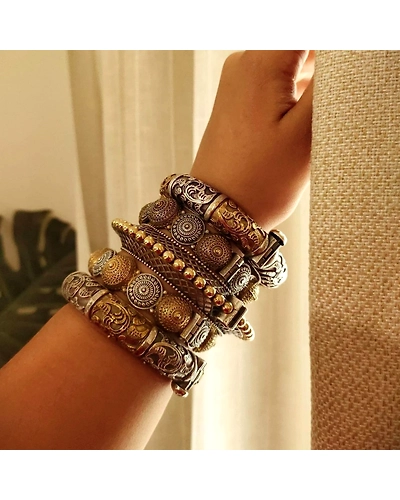 TANISHA Silver Replica Dual Tone Bangles Stack-1