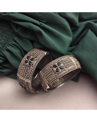 Silver Lookalike Bangles-1 Pair Black-1