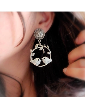 Oxidised Cute Love Birds Silver Plated earrings