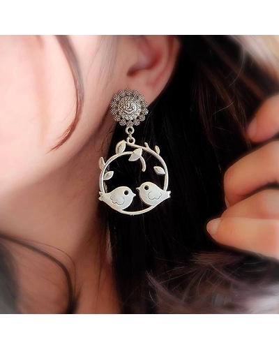 Oxidised Cute Love Birds Silver Plated earrings-1