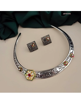 VRUSHALI Oxidised Hasli Necklace Earrings Set