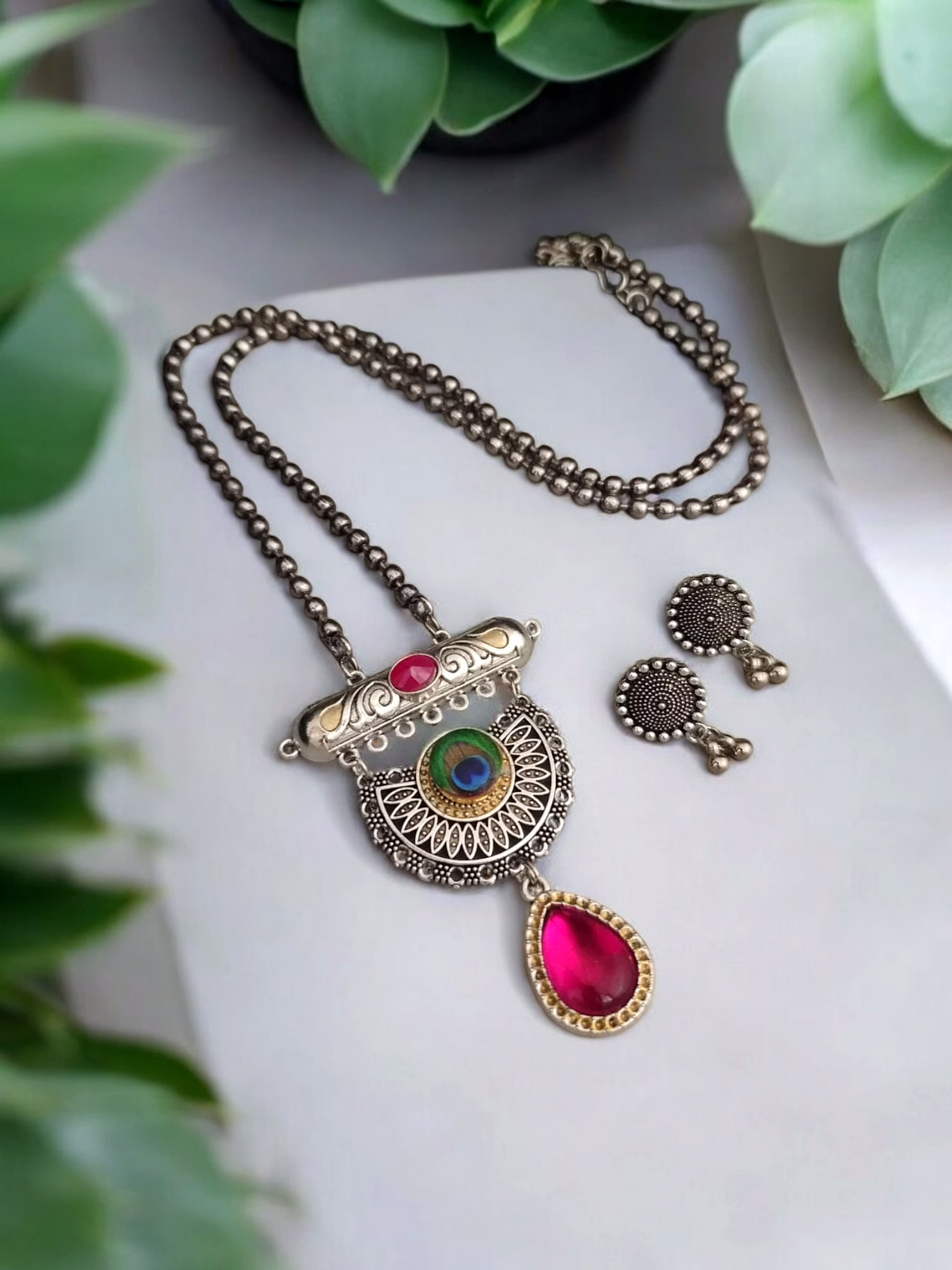 gonasika ananya oxidized chain necklace earrings set