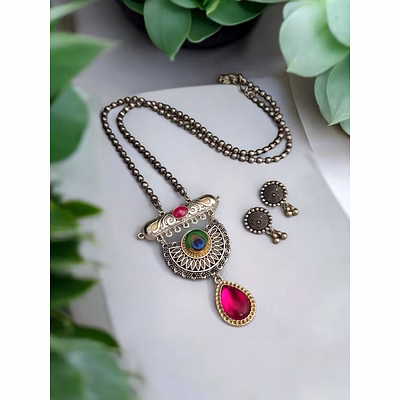 gonasika ananya oxidized chain necklace earrings set