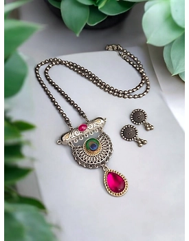 ANANYA Oxidized Chain Necklace Earrings Set