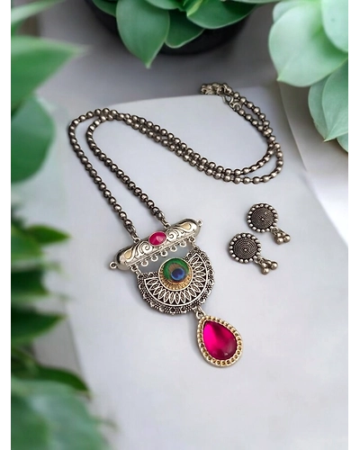 ANANYA Oxidized Chain Necklace Earrings Set-12669643