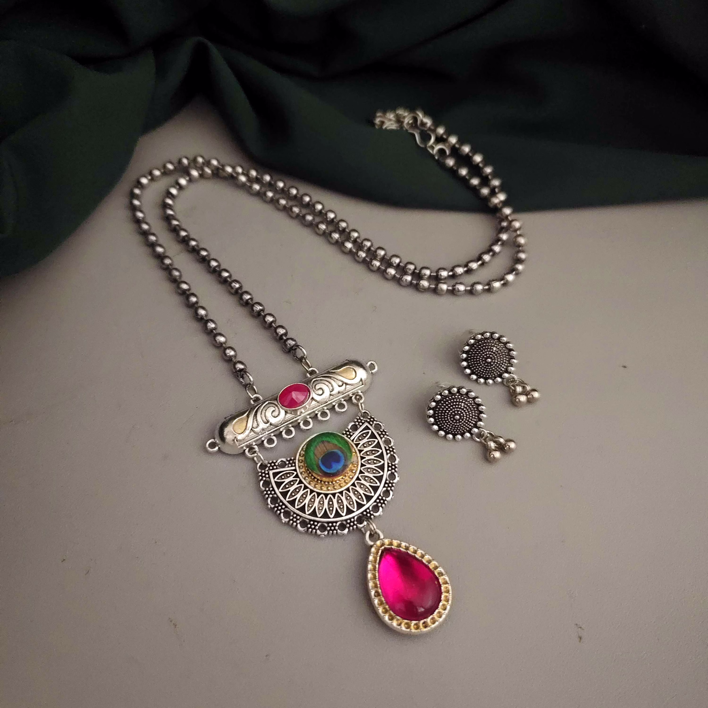 ANANYA Oxidized Chain Necklace Earrings Set image 2