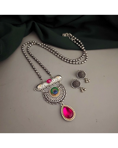 ANANYA Oxidized Chain Necklace Earrings Set-2