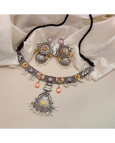 LEHAR Fusion Necklace Earrings Set-12669699