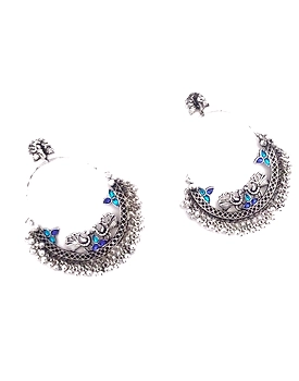 Oxidised Peacock Stud Dangle Earrings Blue