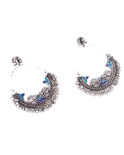 Oxidised Peacock Stud Dangle Earrings Blue-1