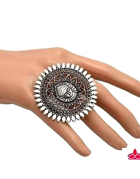 Oxidised Durga Adjustable Ring for women