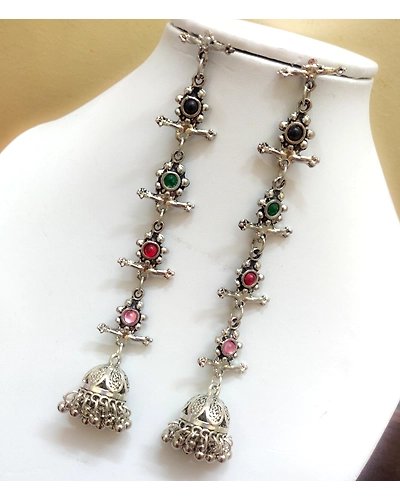 Oxidsed Multi colour Tassel Earring-12669687