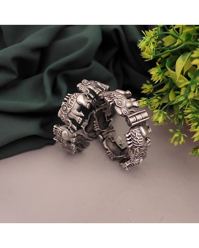 IRAWATI Silver Replica Elephant Bangles-12669683