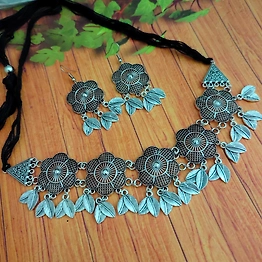 Gonasika FALAK Oxidised Flower Choker Necklace Earrings Set