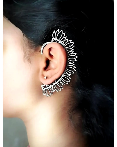MINAL Oxidised Lotus Earclips Earcuffs-1