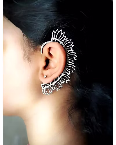 MINAL Oxidised Lotus Earclips Earcuffs-2