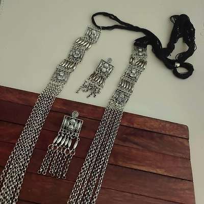 Gonasika LAYA Oxidised Long Multi Layer Necklace Earrings Set