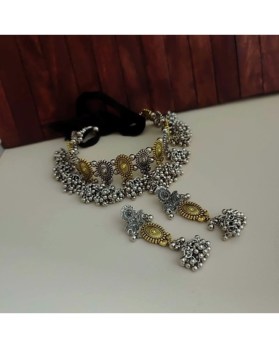VEDA Oxidised Two Tone Jewellery Set-12669763