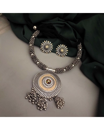 SHARVI Oxidised Two Tone Ghungroo Hasli Set-12669749