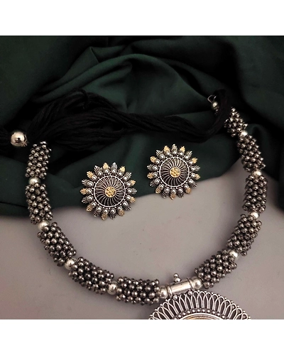 SHARVI Oxidised Two Tone Ghungroo Hasli Set-1