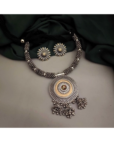 SHARVI Oxidised Two Tone Ghungroo Hasli Set-2