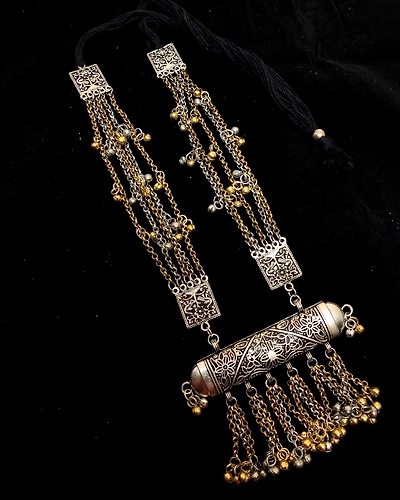 Oxidised Antique Two tone Long chain necklace for women-12669747