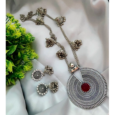 Gonasika Long chain jhumki necklace with big pendent and jhumka