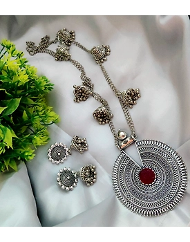 Long chain jhumki necklace with big pendent and jhumka
