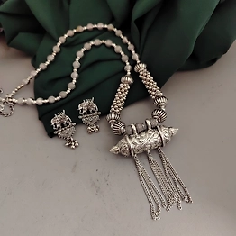 Gonasika Oxidised Long Tabeez Necklace Earrings Set