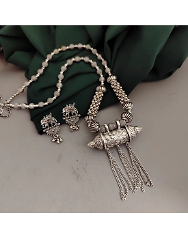 Oxidised Long Tabeez Necklace Earrings Set