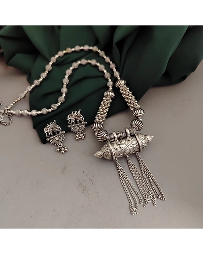 Oxidised Long Tabeez Necklace Earrings Set-1