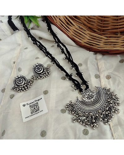 NANDITA Oxidised Thread Long Ghungroo Necklace Set-12669831