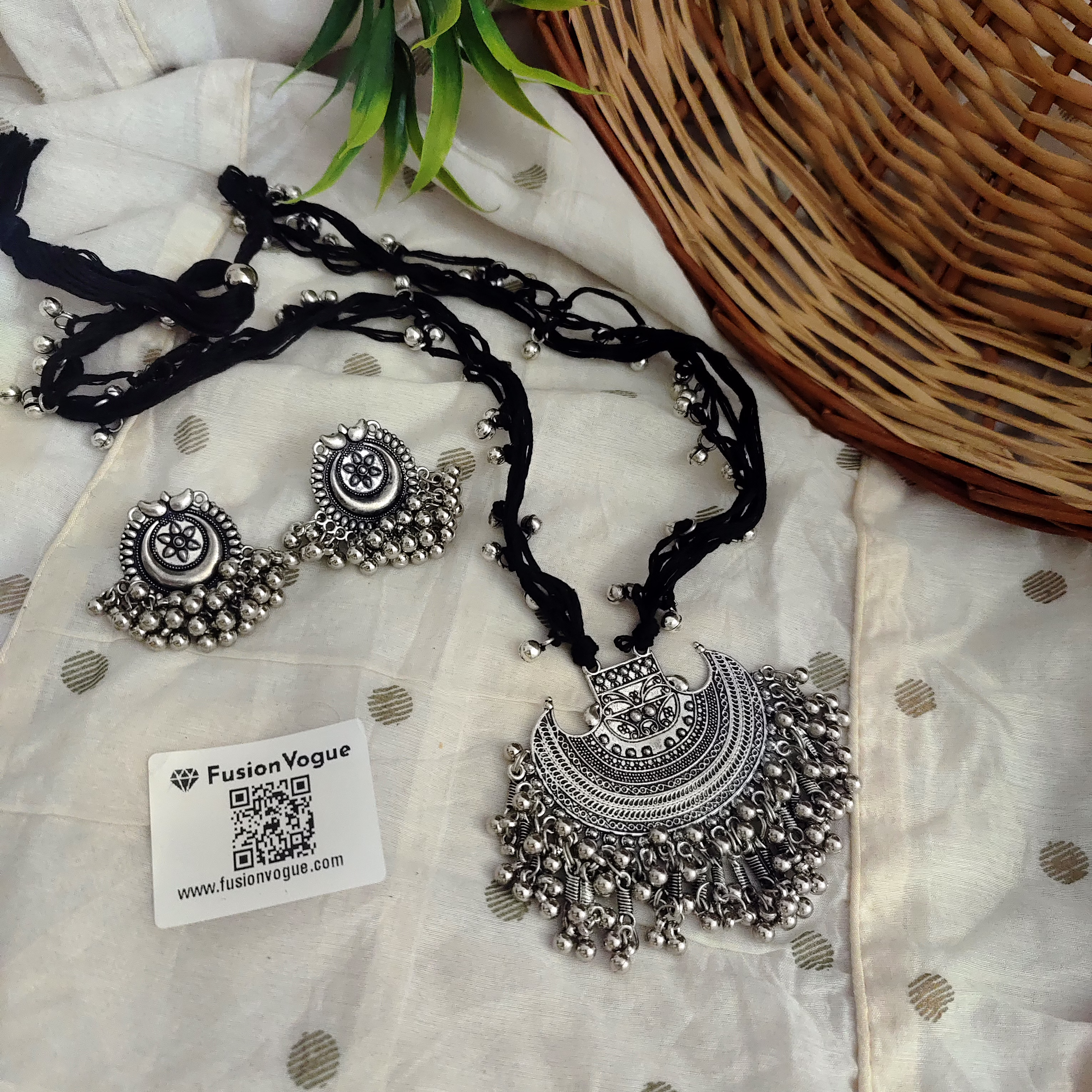 NANDITA Oxidised Thread Long Ghungroo Necklace Set image 3