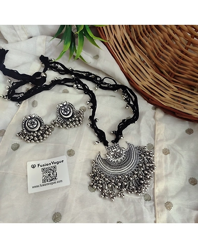 NANDITA Oxidised Thread Long Ghungroo Necklace Set-2