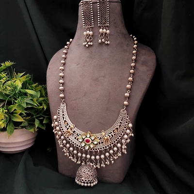 Gonasika HEER Oxidised Long Necklace Earrings Set
