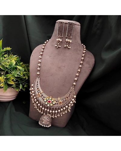 HEER Oxidised Long Necklace Earrings Set-2