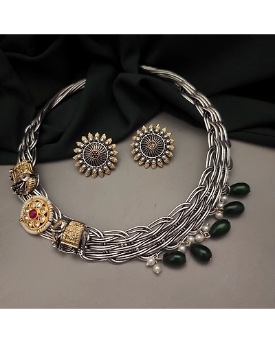 LAVANYA Fusion Hasli Nekclace Earrings Set-12669823