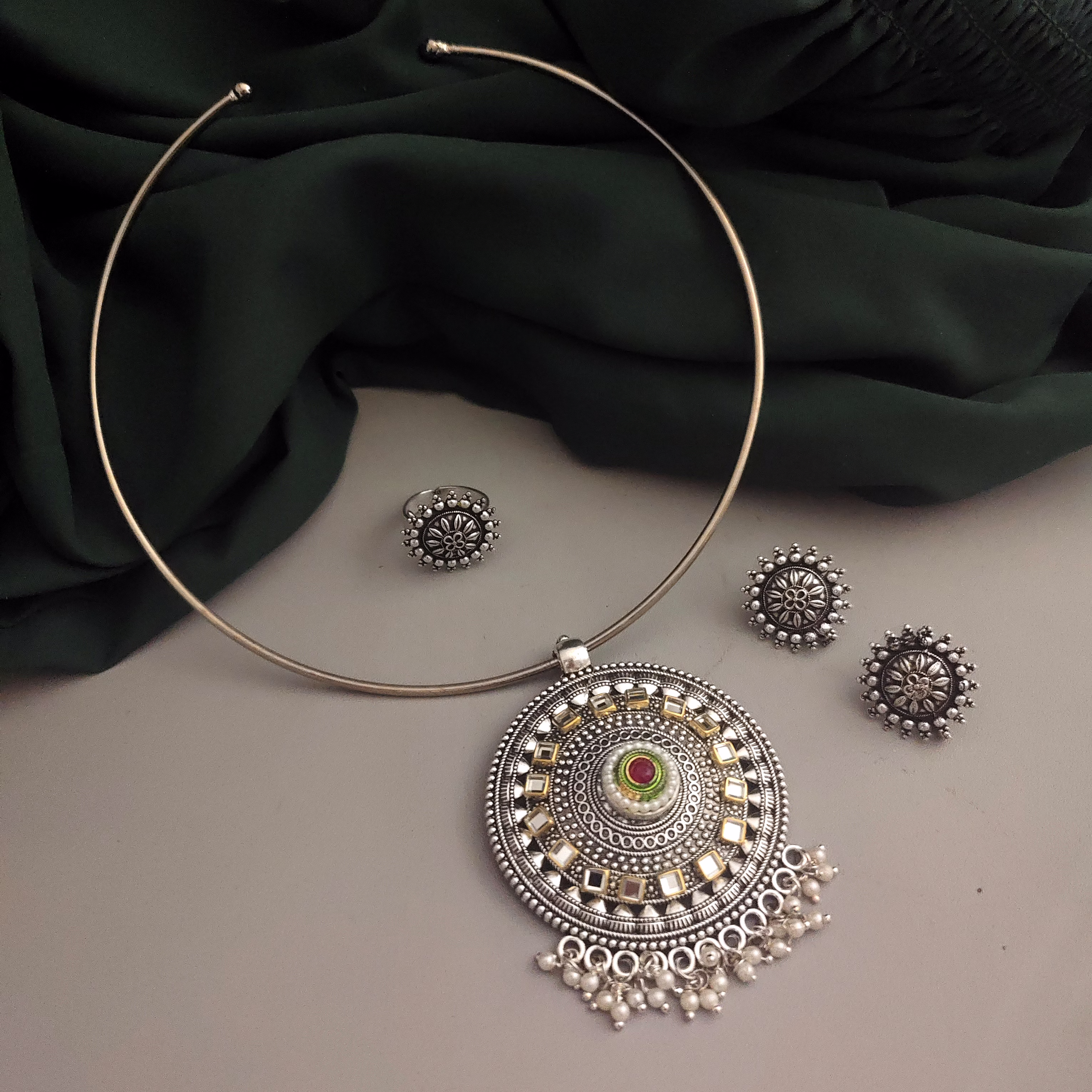 gonasika mishka oxidised hasli necklace earrings set