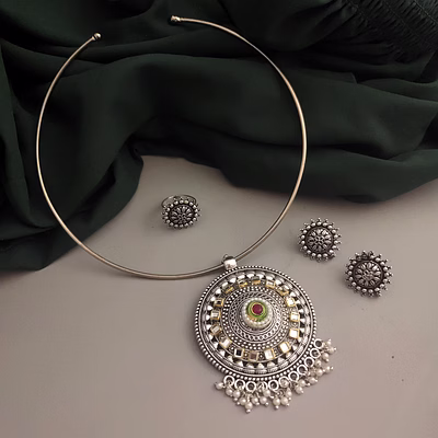 gonasika mishka oxidised hasli necklace earrings set