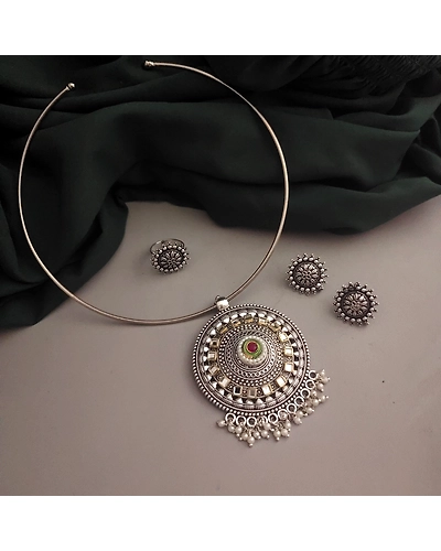 MISHKA Oxidised Hasli Necklace Earrings Set-1