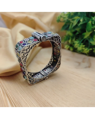 MEHVEESH Silver Replica Square Bangles-4