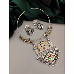 gonasika kshiti oxidised two tone hasli necklace earrings set