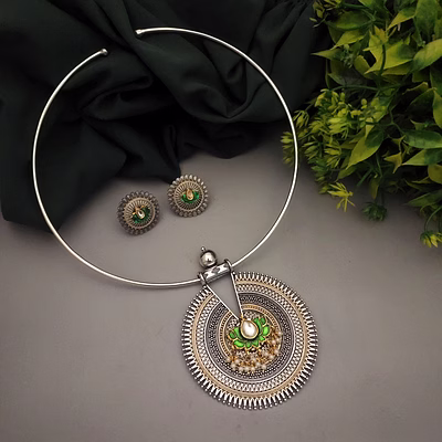 gonasika lalima oxidised lotus fusion hasli set-green