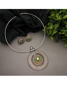 LALIMA Oxidised Lotus Fusion Hasli Set-Green